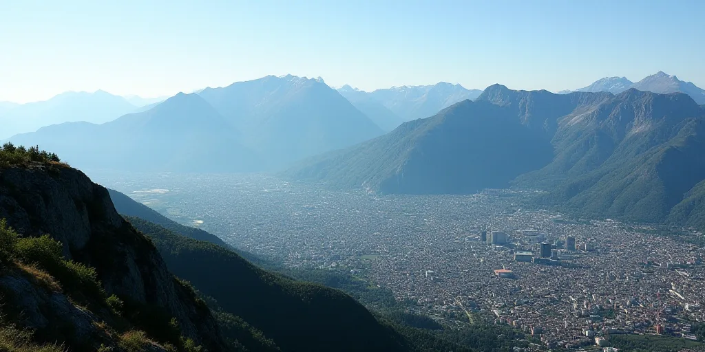 a view of a city from a high point of view of a mountain range with a city below it, Altichiero, mou