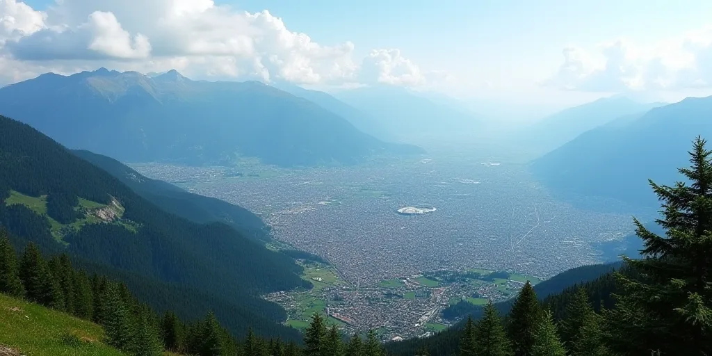 a view of a city from a high point of view of a mountain range with a city below it, Altichiero, mou