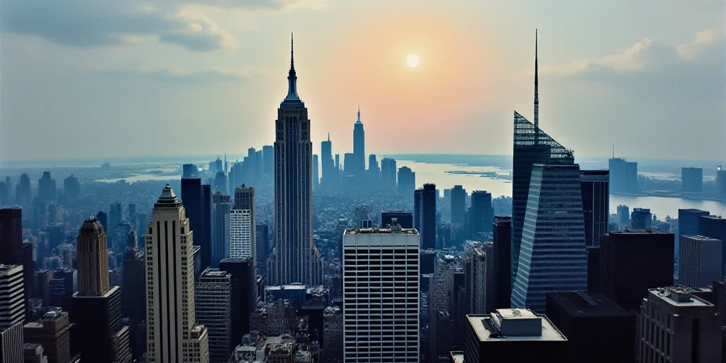 a view of a city from the top of a skyscraper building in new york city, ny, usa, Dennis Ashbaugh, c