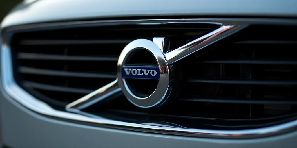 a volvo emblem on a car grill with a reflection of the company logo on it's grill grille, Art & Lang