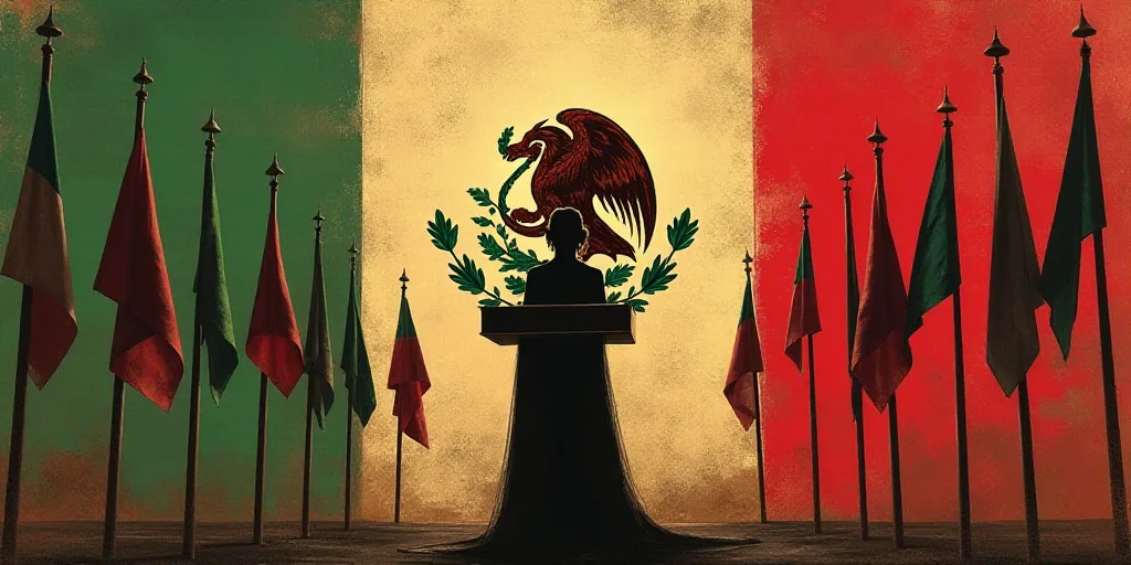 a woman standing at a podium in front of flags and a mexican flag behind her is a mexican flag, Davi