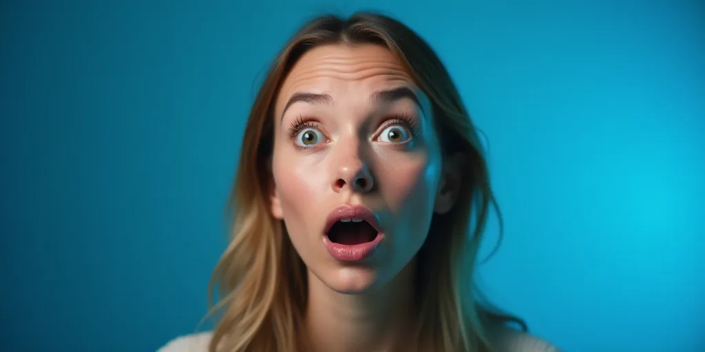 a woman with a surprised look on her face looking at something with a surprised look on her face and