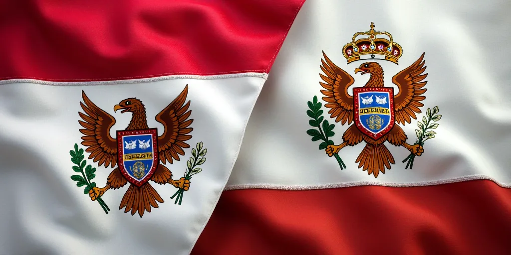 two flags with a eagle and snake on them, one of which is on the other side of the flag, Aquirax Uno