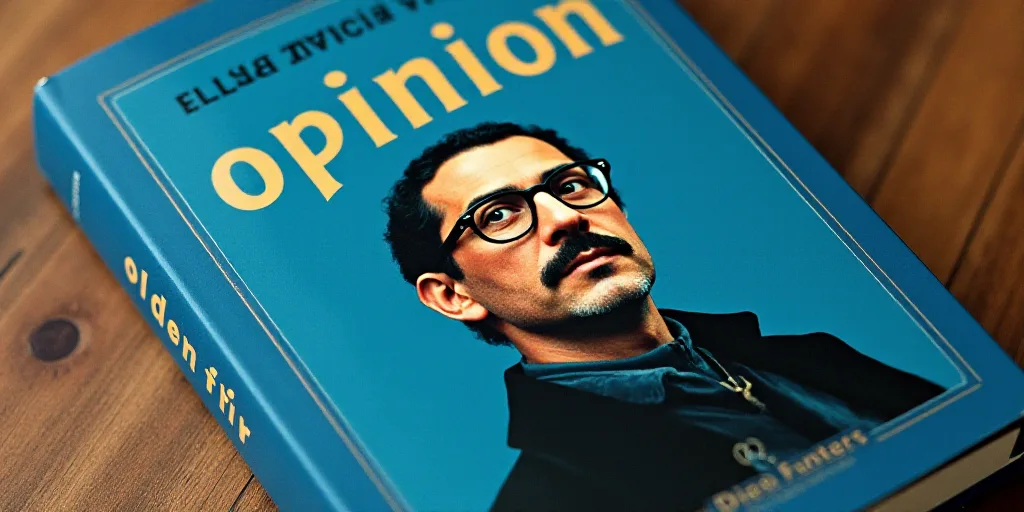 a blue book cover with a photo of a man in glasses and a black jacket on it, and the words, opinion,