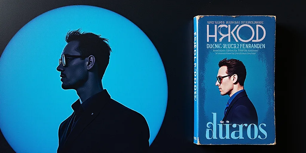 a blue book cover with a picture of a man in glasses and a black background with a blue circle, Agus