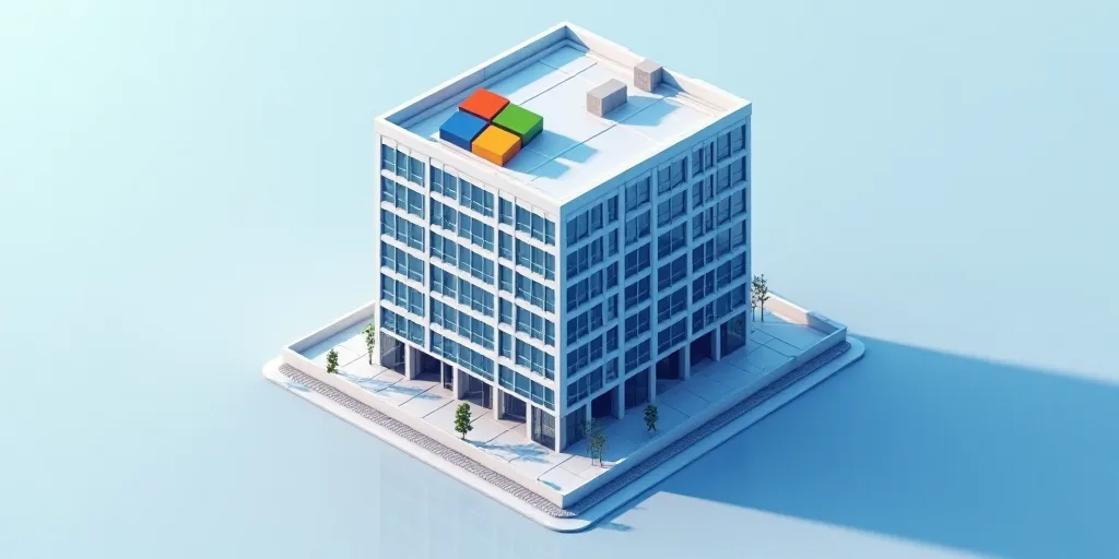 a building with a microsoft logo on it's side and windows reflecting the sky in the windows of the b