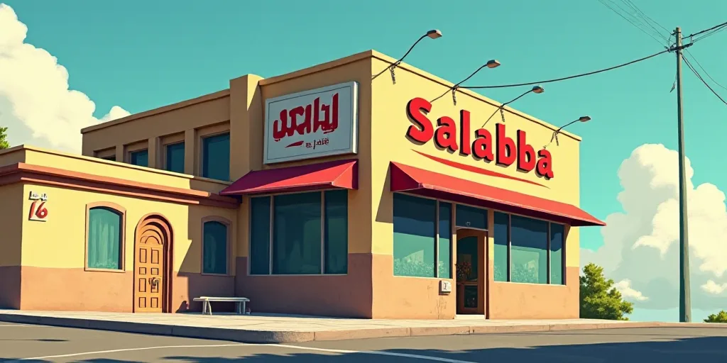 a building with a sign that says salabba on it's side and a sky background behind it, Carles Delclau