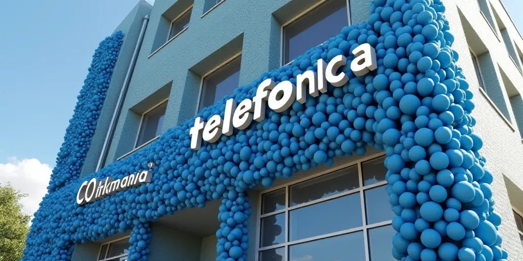 a building with a sign that says telefonica on it's side and blue balls on the outside, Carlos Trill
