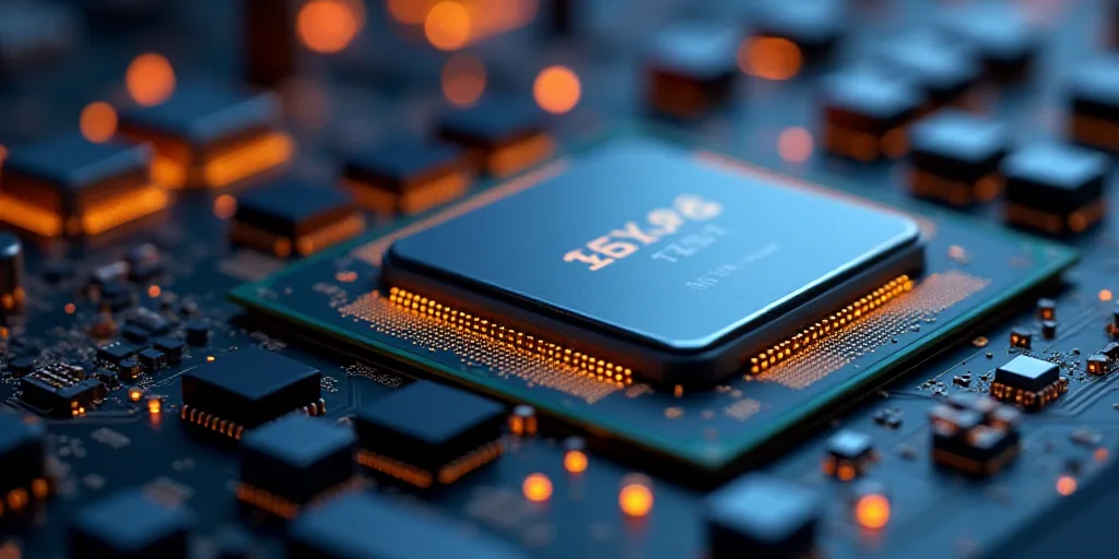 a close up of a cpu chip on a computer board with a chip chip on it's side, Andries Stock, rtx on, a
