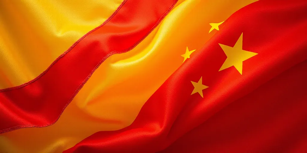 a close up of a flag with a red background and a yellow one with white stars on it and a red one wit