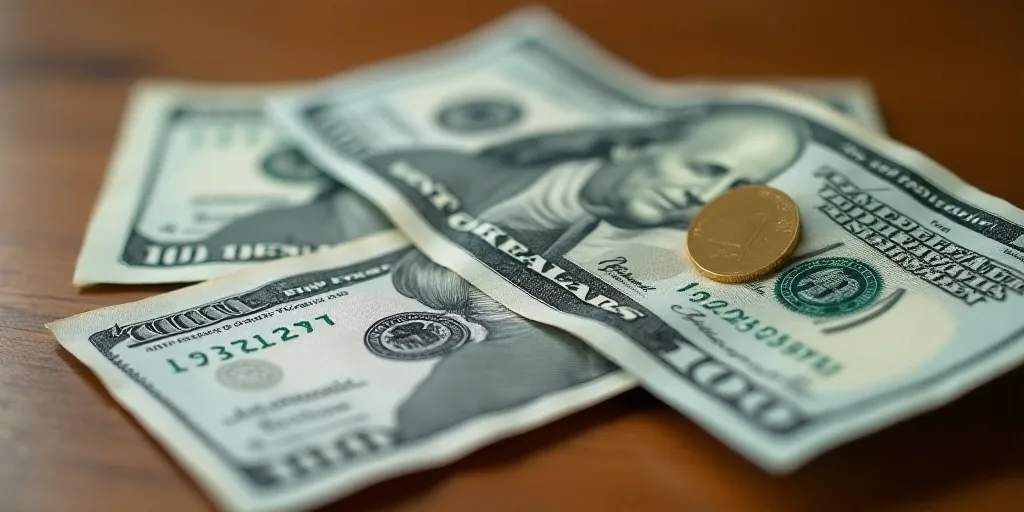 a close up of two different bills on a table with a wooden surface in the background, one of which i