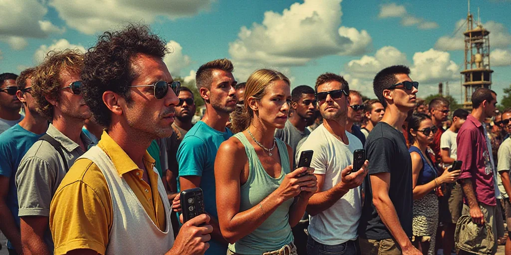 a collage of a group of people with a cell phone in their hand and a collage of images of people wit