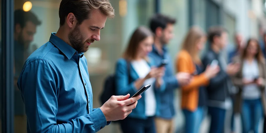 a collage of people using cell phones and cell phones in various pictures, including a man in a blue