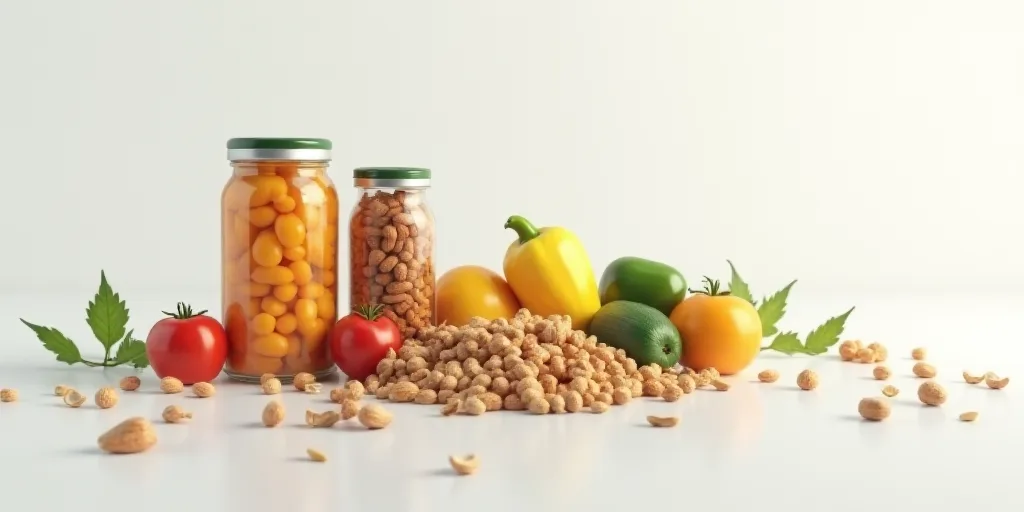 a couple of containers filled with food next to a pile of vegetables and nuts on a table with a whit