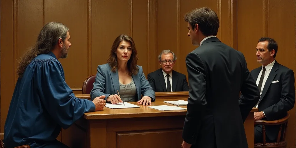 a courtroom scene with a courtroom scene and a courtroom scene with a judge and a woman in blue and