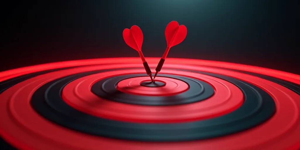 a dart hitting a target in the center of a line of red and black lines with a dart hitting it, Andri