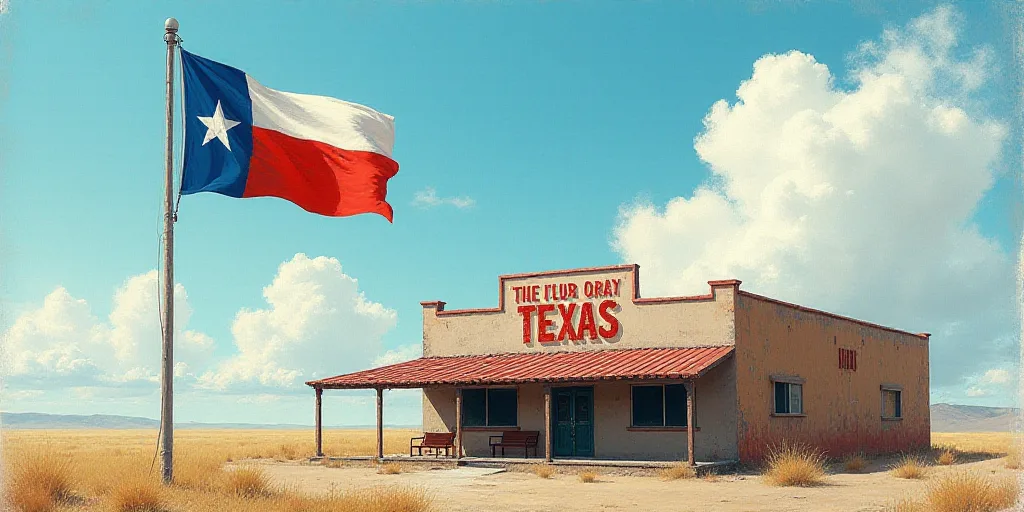 a flag flying in the wind next to a building with a sign that reads, texas, and a flag, Carlos Trill