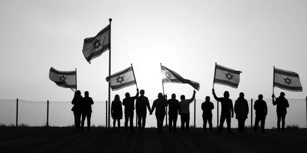 a group of people holding flags and a flag pole in the background with a sky in the background and a