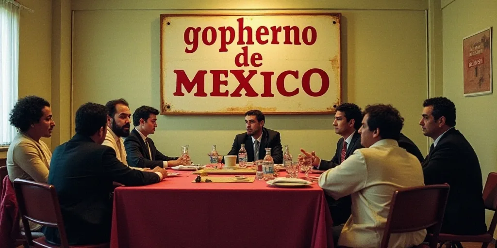 a group of people sitting at a table in a room with a sign on the wall behind them that says gophern