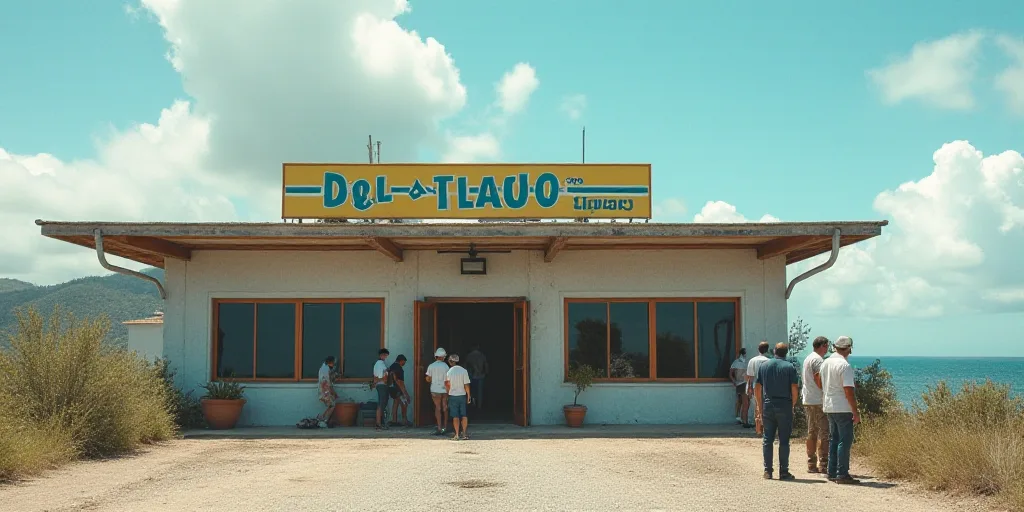 a group of people standing around a building with a sign on it that says grupo aeroportuario del pac