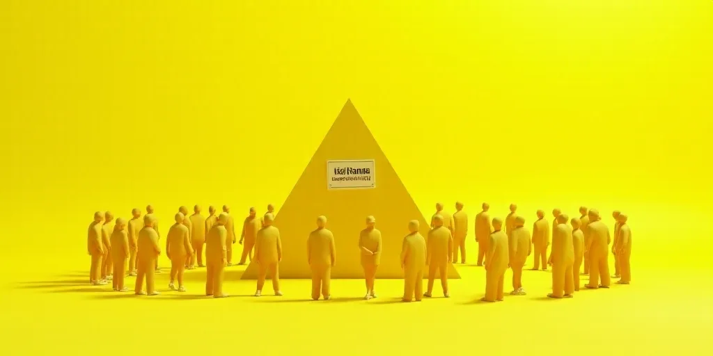 a group of people standing around a yellow structure with a sign on it that says it is a yellow tria