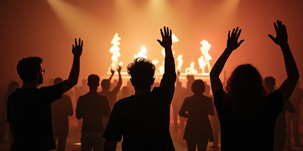 a group of people standing in a room with their hands up in the air and clapping to the camera, Davi