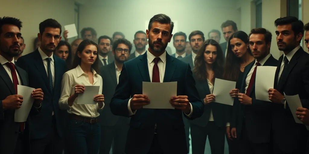 a group of people standing next to each other holding up papers and posing for a picture with a man