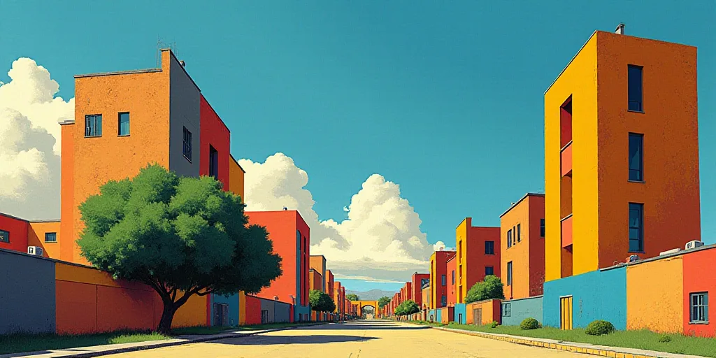 a group of tall buildings with a sky background and a tree in the foreground with a blue sky, David