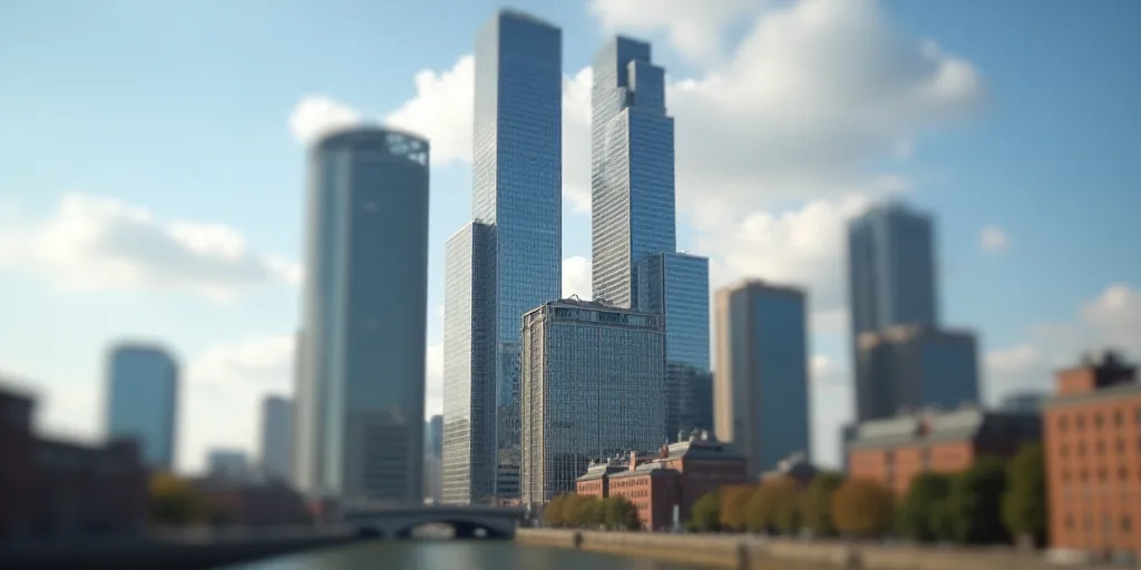 a group of tall buildings with a sky background and a few clouds in the sky above them, with a few b