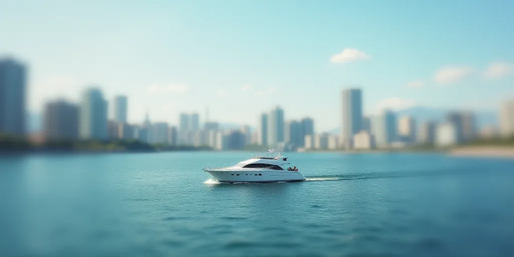 a large body of water with a city in the background and a boat in the water in the foreground, David