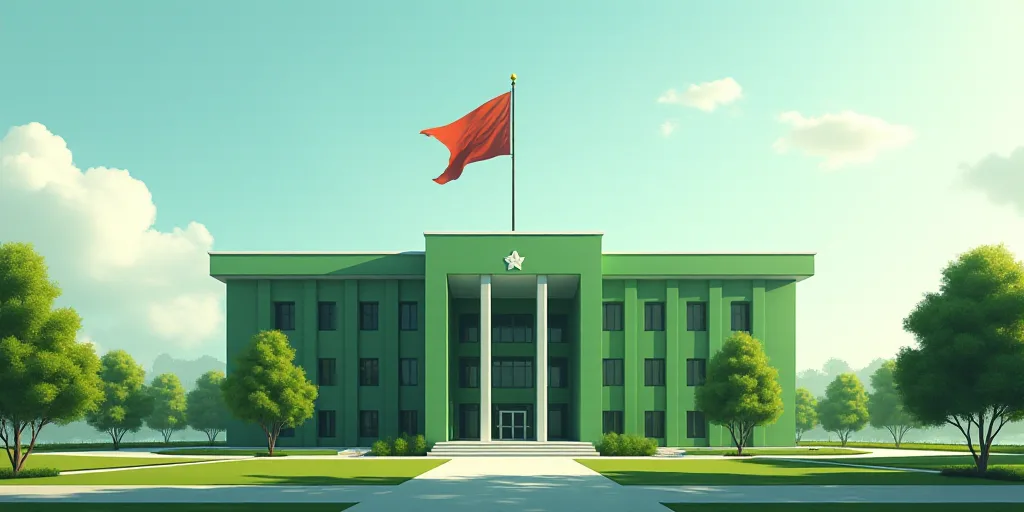 a large building with a flag on top of it and a flagpole on top of it and a flag on top of it, Carlo