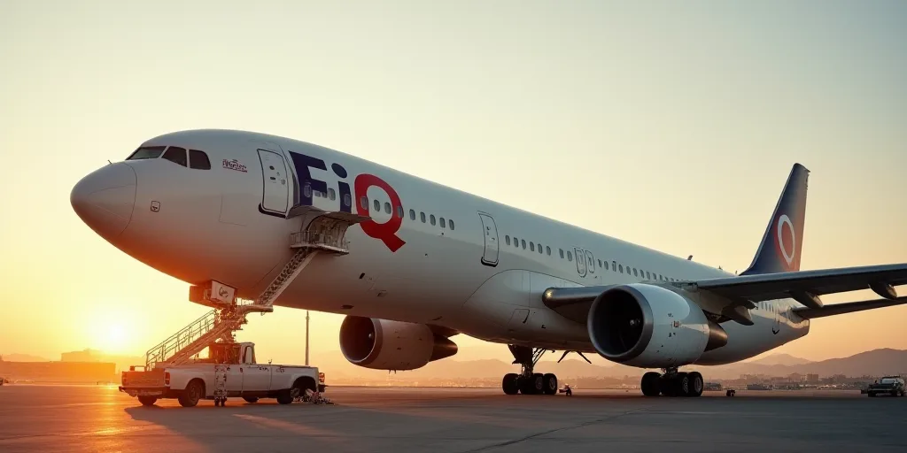 a large jetliner sitting on top of an airport tarmac with a ladder going up to it's side, Ei-Q, beau