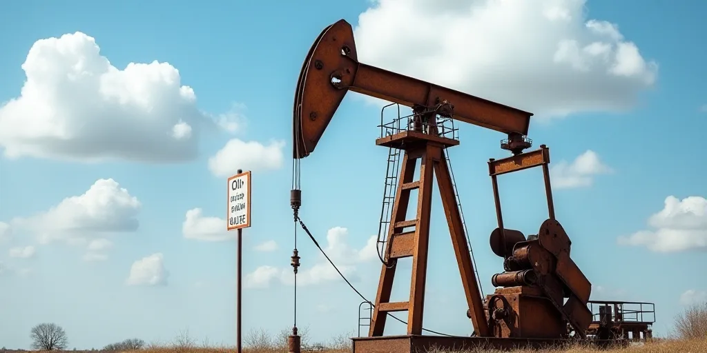 a large oil pump with a sky background behind it and a sign on the side of it that says, oil is not