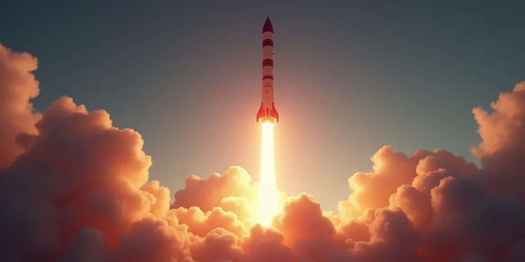 a large rocket is being launched into the air with smoke and smoke coming out of it's back end, Andr