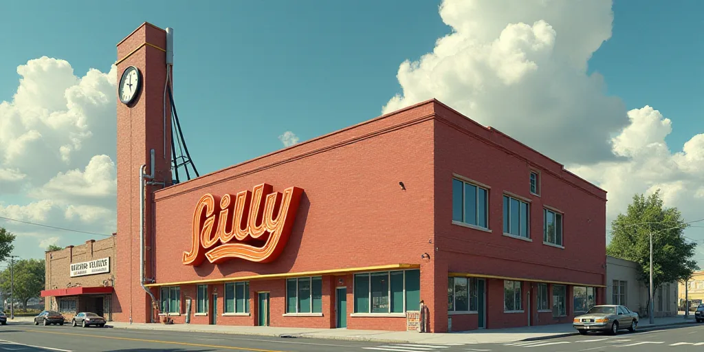 a large sign on the side of a building that says lilly on it's side and a clock on the side of the b