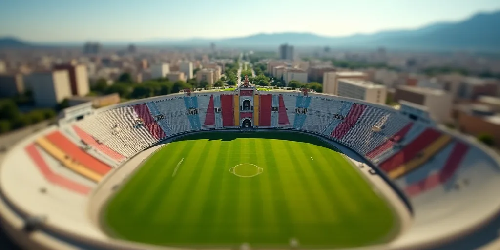 a large stadium with a lot of grass in the middle of it and a lot of buildings in the background, Da