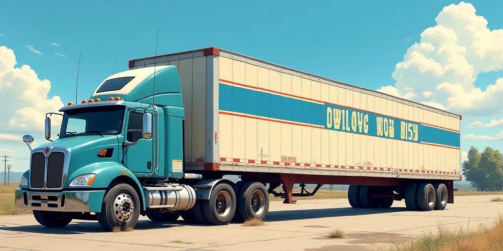 a large truck is parked in front of a dairy store with a blue sign on the side of it, Dahlov Ipcar,