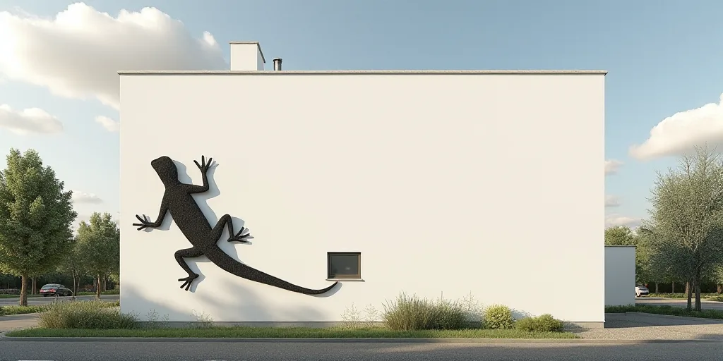 a large white sign on the side of a building with a lizard on it's side and a window, Carles Delclau