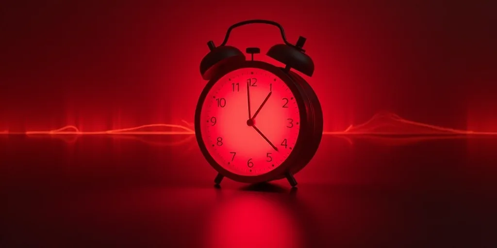 a lit up clock with a red background and lines of light coming from it's face and a red clock face,