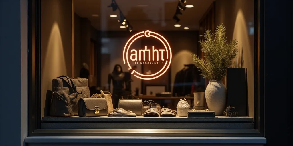 a logo for a company that sells accessories and accessories for sale in the store's storefront windo