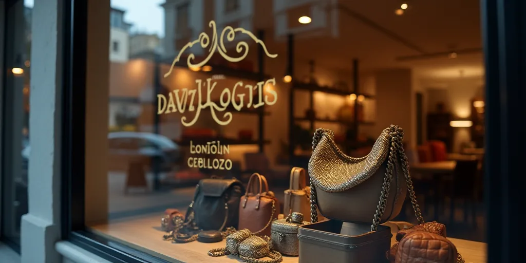 a logo for a company that sells accessories and accessories for sale in the store's storefront windo