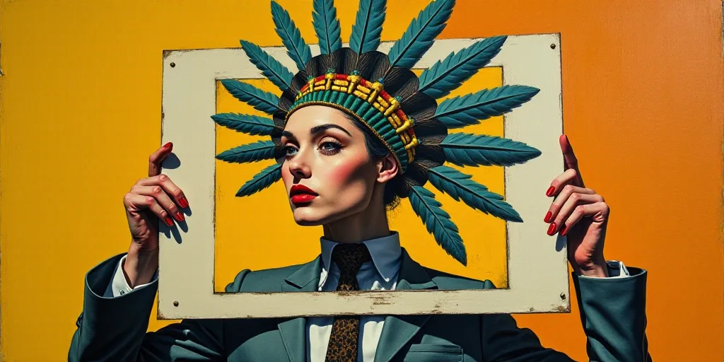 a man holding a sign with a picture of a woman wearing a headdress on it's head, Ada Gladys Killins,