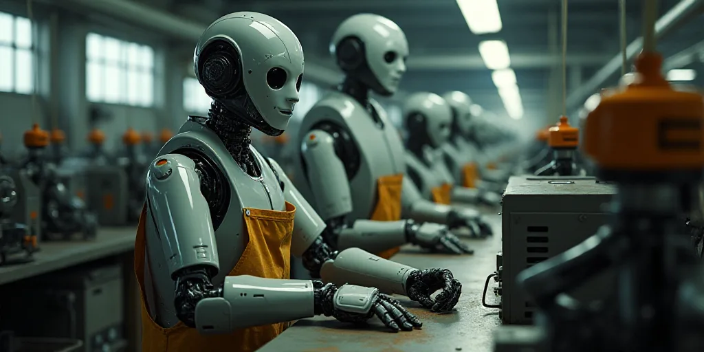 a man in a mask working on a machine in a factory with other workers in the background wearing masks