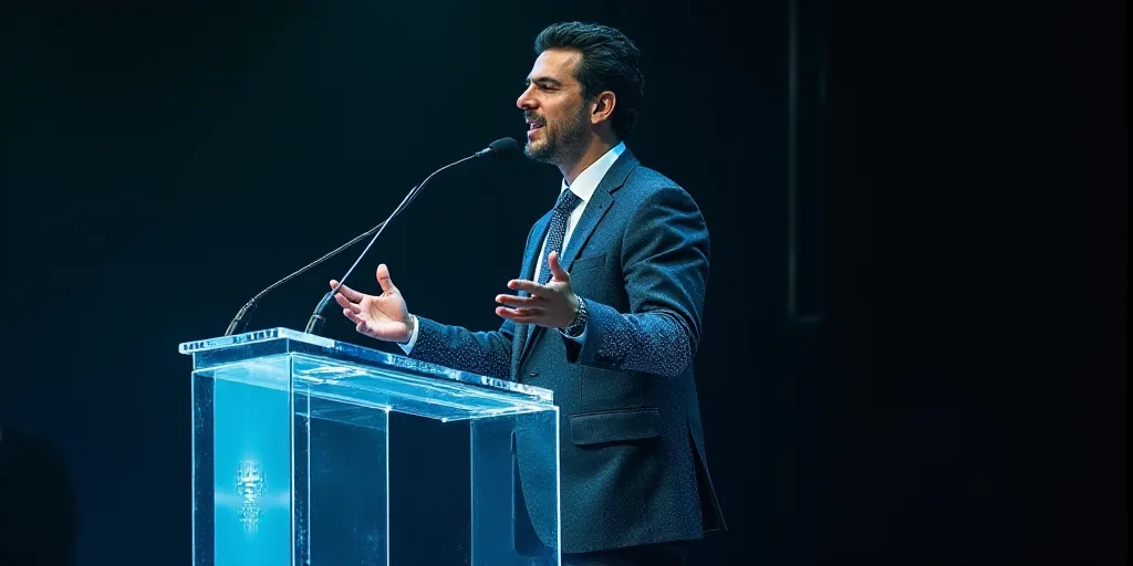 a man in a suit and tie giving a speech at a podium with his hands up in front of him, Carlos Enríq