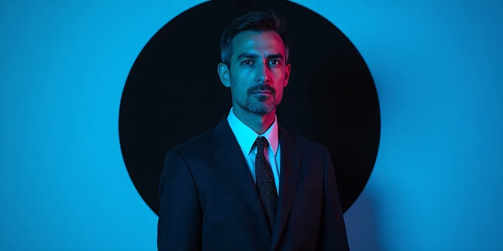a man in a suit and tie is featured in a blue background with a black circle and the words,'opinion