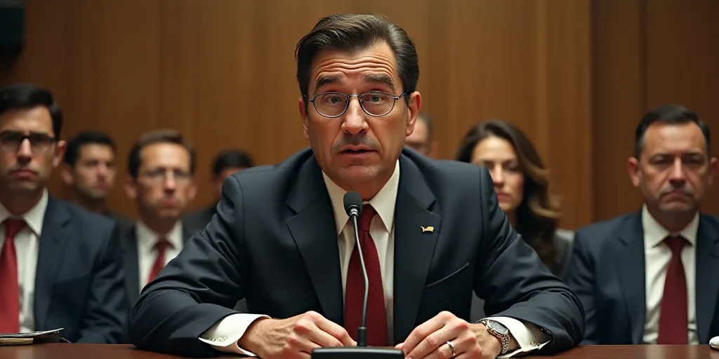 a man in a suit and tie is gesturing at a microphone with other people behind him in a meeting room,