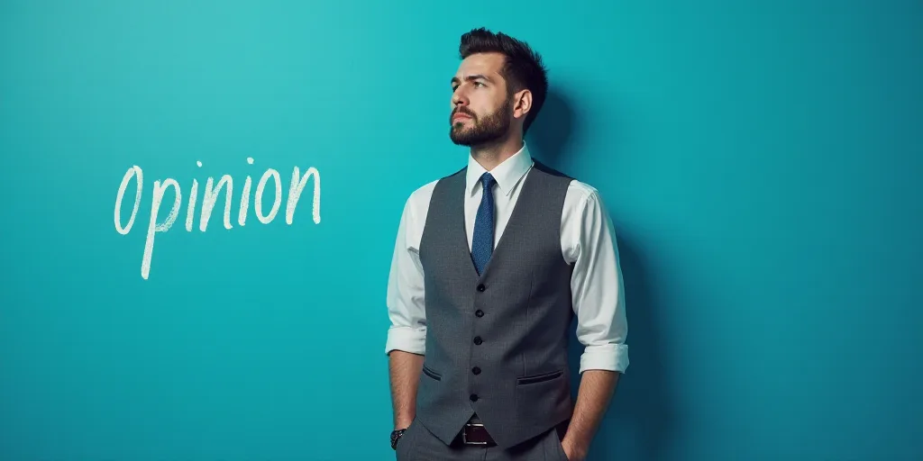 a man in a suit and tie is on a blue background with the words opinion and an image of a man in a ve