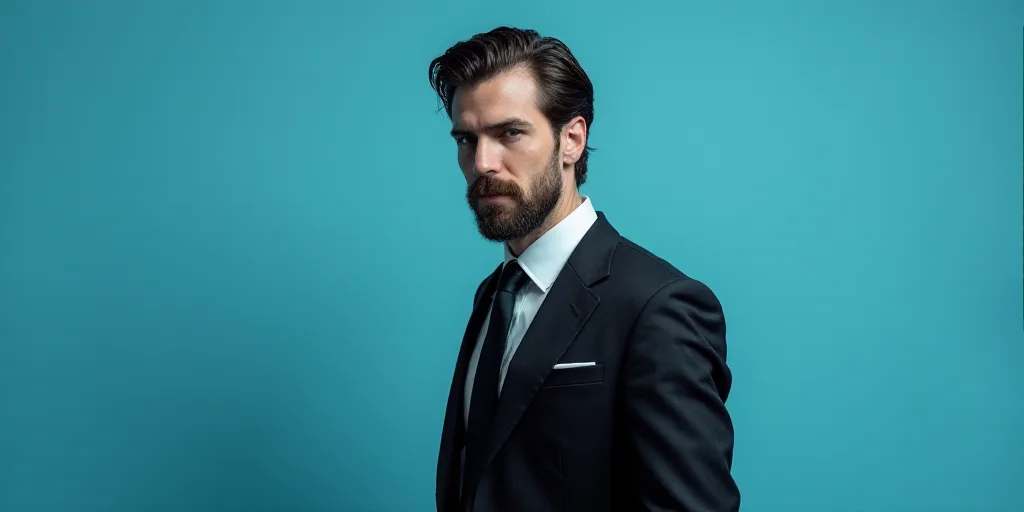 a man in a suit and tie is on a blue background with a black and white photo of him, Diego Velázque
