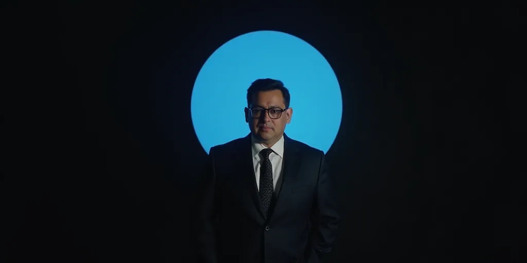 a man in a suit and tie is shown in a blue circle with the words opinion on it and a black backgroun