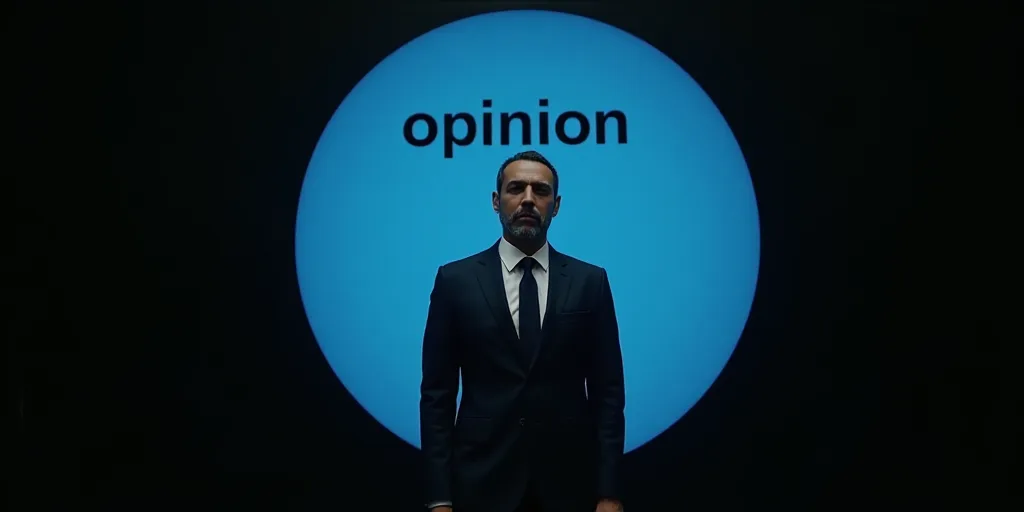 a man in a suit and tie is shown in a blue circle with the words opinion on it and a black backgroun